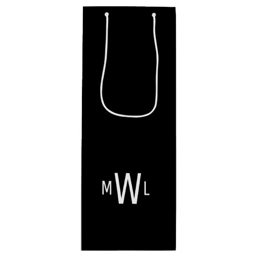 Zwart-wit modern monogram huwelijk wijn cadeautas (Voorkant)