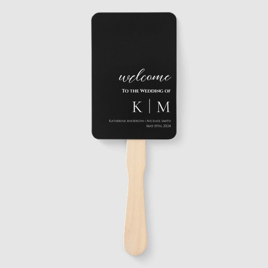 Zwart-wit-Modern- Monogram-Huwelijksprogramma- Handwaaier (Voorkant)