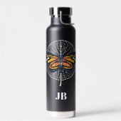 Zwart-wit modern monogram met vlinder waterfles (Links)