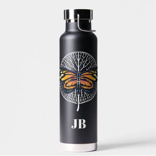 Zwart-wit modern monogram met vlinder waterfles (Links)