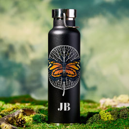 Zwart-wit modern monogram met vlinder waterfles