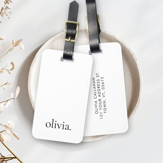 Zwart-wit Modern Monogram Naam Eenvoudig Bagagelabel