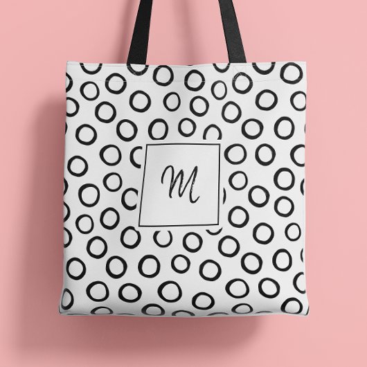 Zwart wit modern monogram tote bag