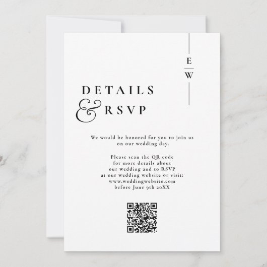 Zwart-Wit Modern Monogram Trouw QR-code Kaart (Achterkant)