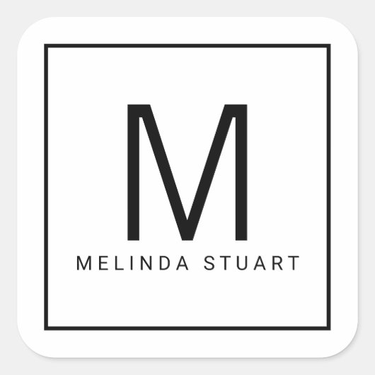 Zwart-wit modern monogram vierkante sticker (Voorkant)