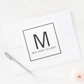 Zwart-wit modern monogram vierkante sticker (Envelop)