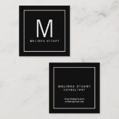 Zwart-wit modern monogram vierkante visitekaartje (Voorkant / Achterkant)