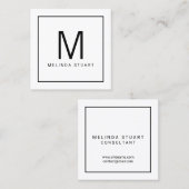 Zwart-wit modern monogram vierkante visitekaartje (Voorkant / Achterkant)
