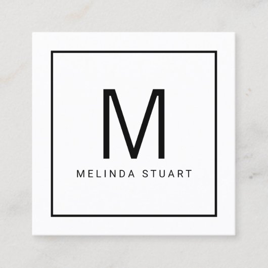 Zwart-wit modern monogram vierkante visitekaartje (Voorkant)