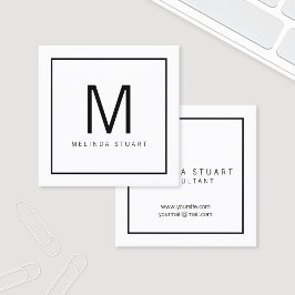 Zwart-wit modern monogram vierkante visitekaartje