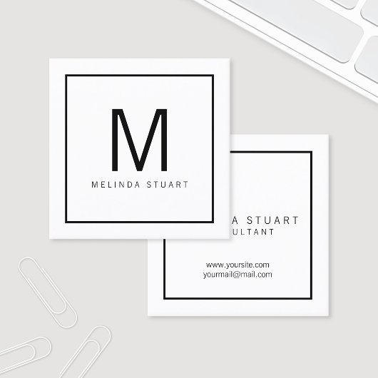 Zwart-wit modern monogram vierkante visitekaartje