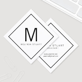 Zwart-wit modern monogram vierkante visitekaartje