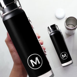 Zwart-wit modern monogram waterfles