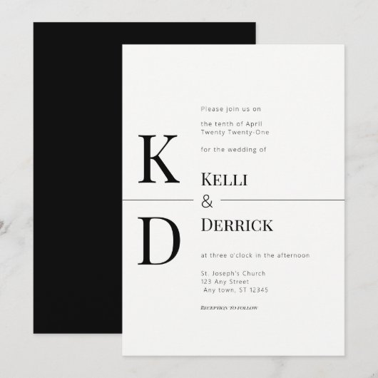 Zwart-wit Modern Monogram Weddenschap Kaart (Voorkant / Achterkant)
