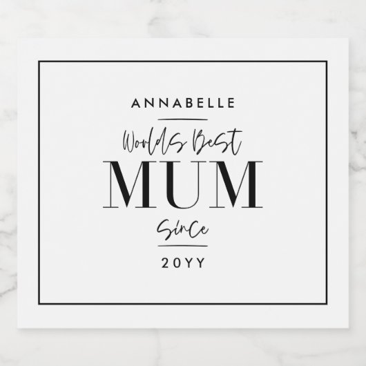 Zwart wit modern mum moederdag typografie sparkling wijnetiket (Enkel label)