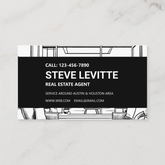 Zwart-wit modern onroerend goed visitekaartje (Achterkant)