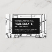 Zwart-wit modern onroerend goed visitekaartje (Voorkant)