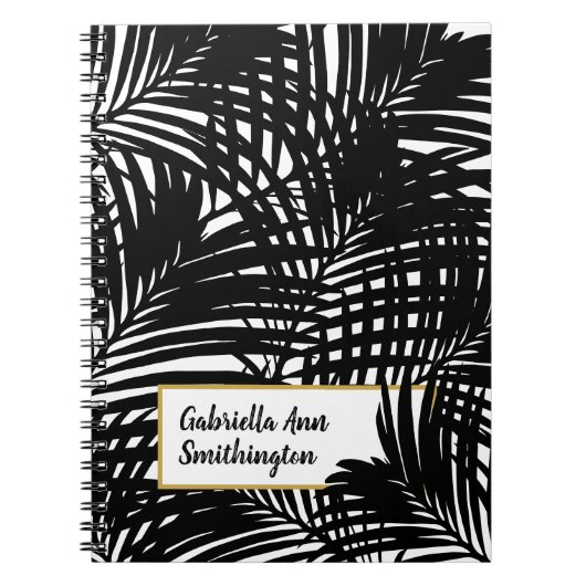 Zwart-wit, modern palm lederen patroon notitieboek (Voorkant)