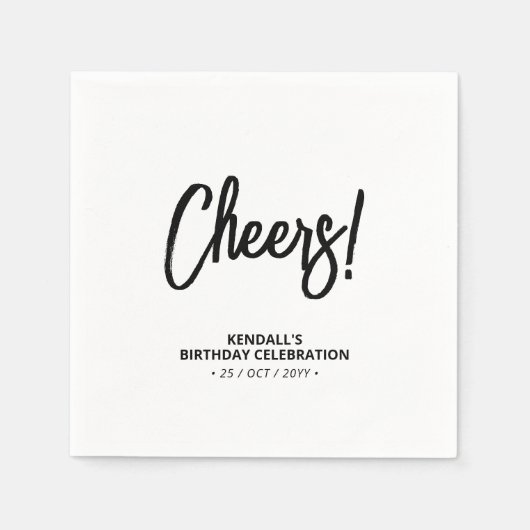 Zwart & Wit | Modern penseellettertype Proost! Servet (Voorkant)