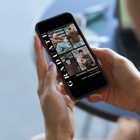 Zwart-wit Modern Photo Collage Afstuderen Aankondiging