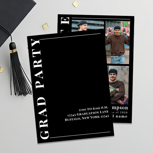 Zwart-wit Modern Photo Collage Afstuderen Aankondiging