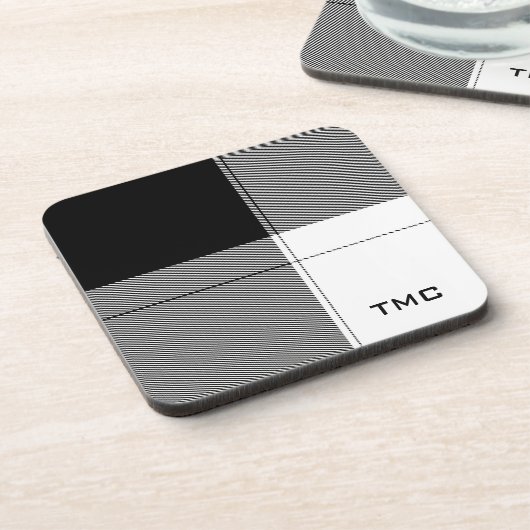 Zwart Wit Modern Plaid INITIALEN Preppy Chic Bier Onderzetter (Linkerzijde)