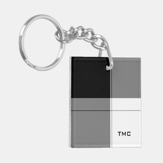Zwart Wit Modern Plaid INITIALEN Preppy Chic Sleutelhanger (Voorkant Links)