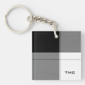 Zwart Wit Modern Plaid INITIALEN Preppy Chic Sleutelhanger (Voorkant)