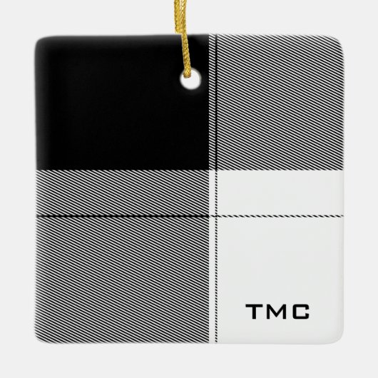 Zwart Wit Modern Plaid Monogram Initialen Chic Keramisch Ornament (Voorkant)