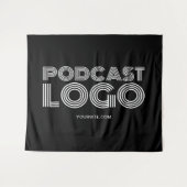 Zwart-wit modern podcastlogo wandkleed (Voorkant (horizontaal))