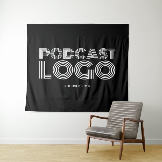 Zwart-wit modern podcastlogo wandkleed (In Situ (horizontaal))