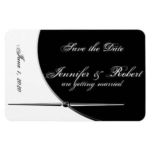 Zwart Wit Modern Posh Bruiloft Save the Date Magneet (Horizontaal)