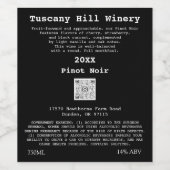 Zwart Wit Modern QR Code LOGO Beschrijving Wijn Etiket (Enkel label)