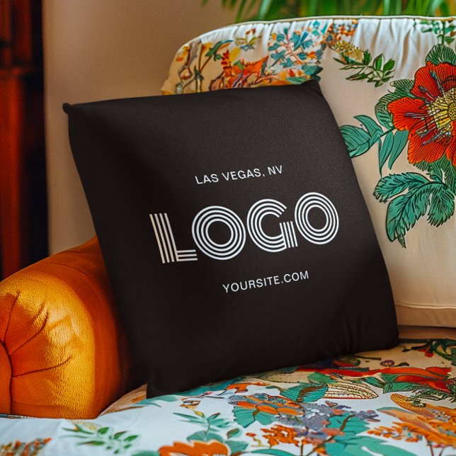 Zwart-wit Modern Rechthoekig Logo Kussen (Black and White Modern Rectangular Logo Throw Pillow add Your Personalized Text Website)