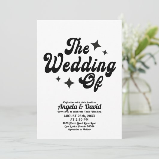 zwart-wit Modern  retro script Weddenschap Kaart (Staand voorkant)