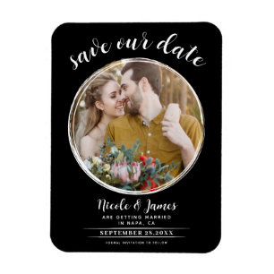 Zwart & Wit Modern Ronde Foto Save the Date Magneet