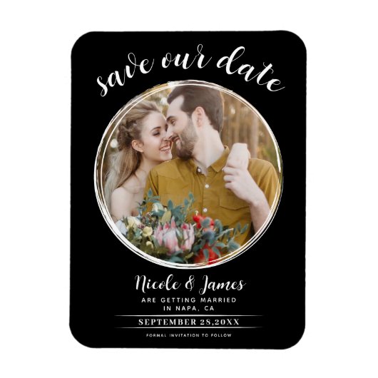 Zwart & Wit Modern Ronde Foto Save the Date Magneet (Verticaal)