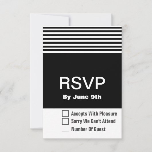 Zwart-wit Modern RSVP Response Kaart 3.5 x 3" (Voorkant)