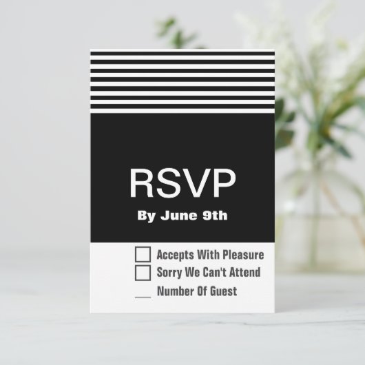 Zwart-wit Modern RSVP Response Kaart 3.5 x 3" (Staand voorkant)