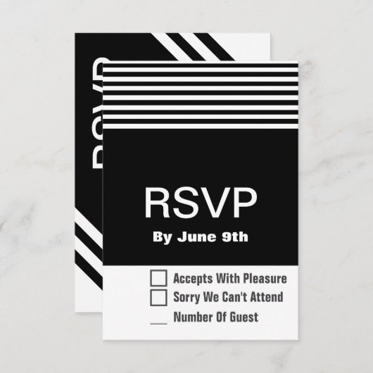 Zwart-wit Modern RSVP Response Kaart 3.5 x 3" (Voorkant / Achterkant)