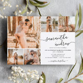 Zwart wit modern script 6 foto's bruiloft kaart