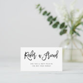 Zwart-wit modern script aanbevelingskaartje (Staand voorkant)