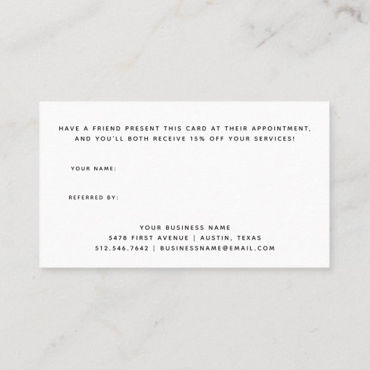 Zwart-wit modern script aanbevelingskaartje (Achterkant)