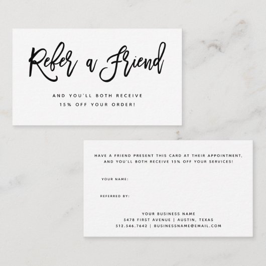 Zwart-wit modern script aanbevelingskaartje (Voorkant / Achterkant)