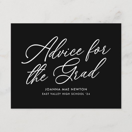 Zwart-wit Modern Script-Afstuderen Advieskaart (Voorkant)