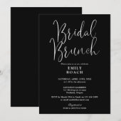 Zwart-wit modern script bruidsfeest brunch uitnodi kaart (Voorkant / Achterkant)