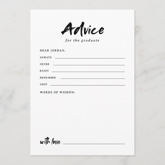 Zwart & Wit Modern Script Foto Afstuderen Advieskaart (Voorkant)