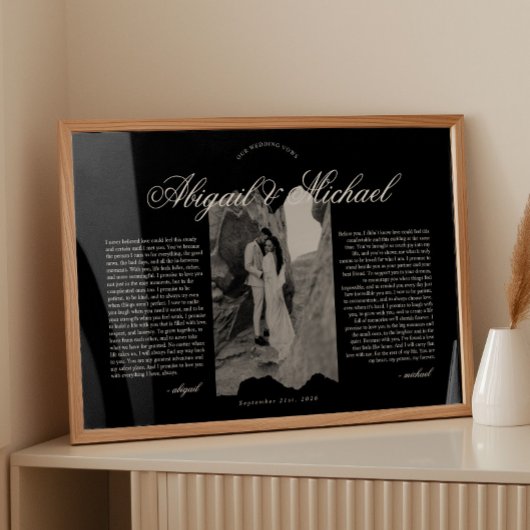 Zwart & Wit Modern Script Huwelijksgeloften met fo Poster