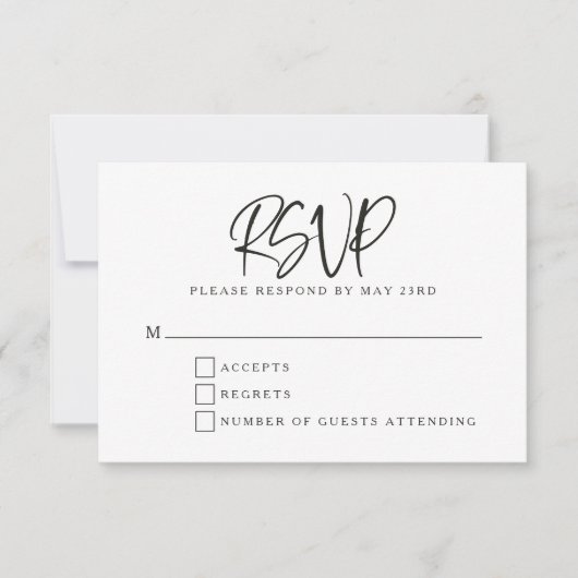 Zwart Wit Modern Script Lettering Bruiloft RSVP Kaartje (Voorkant)