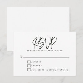 Zwart Wit Modern Script Lettering Bruiloft RSVP Kaartje